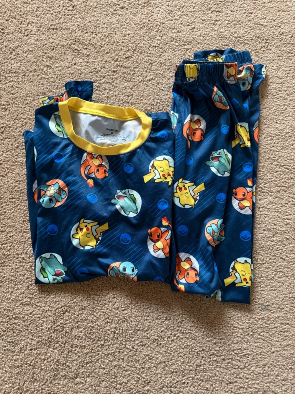 Cuddl Duds Navy and Yellow Pokémon Kids Pajama Set